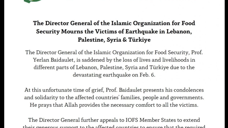 The Director General of IOFS Offers Condolences over Earthquake Disasters